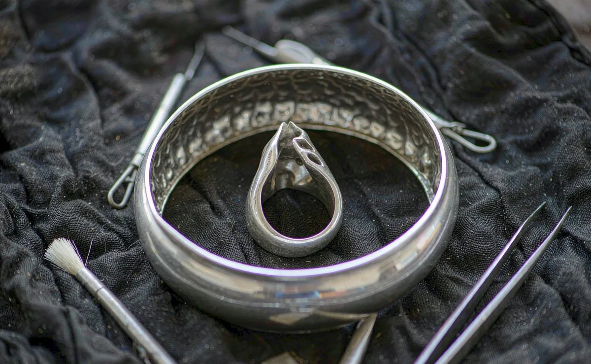 Silver ring and bangle set up for laser welding