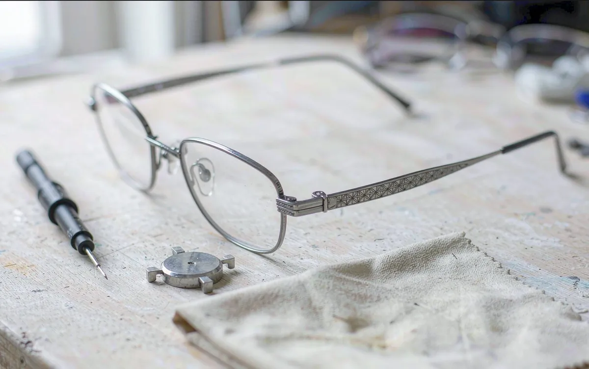 Titanium eyeglass frame laid out for laser welding under argon